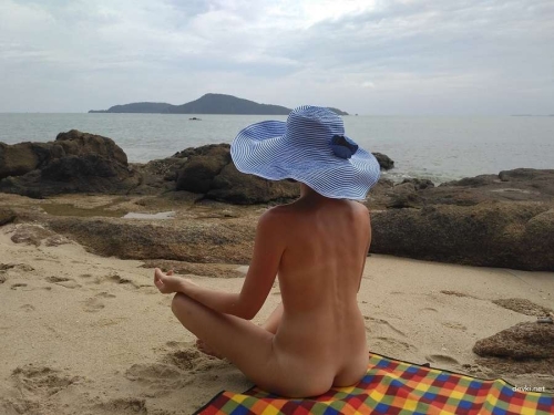 Explicit Topless Wife Sunbathing - Small Boobs Amateur Beach Photo