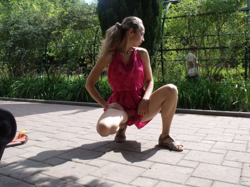 Public Pussy Flashing: Amateur Wife Exhibitionist Street Photo