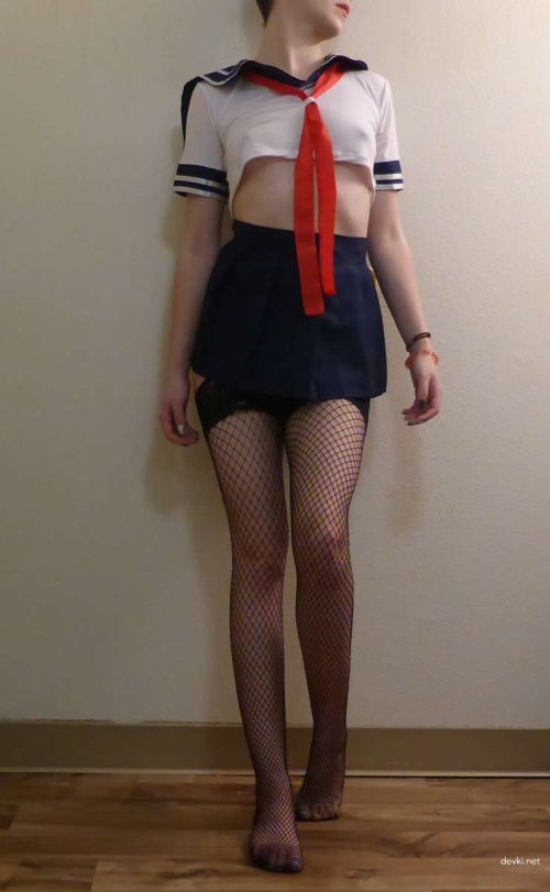 Seductive Schoolgirl Outfit Selfie - Young Babe in Racy Costume Shows Off Her Assets