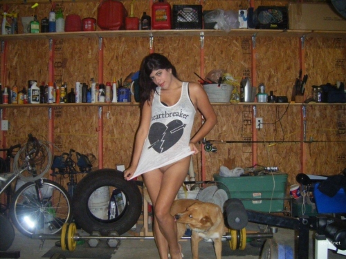 Explicit Nude Chick Posing in Garage and Home: Uncensored Amateur Photos