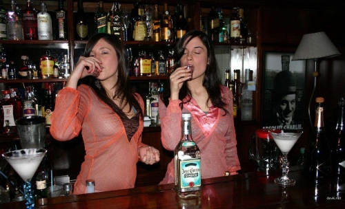 Explicit Amateur Strip Tease by Two Babes at Bar - XXX Adult Photo